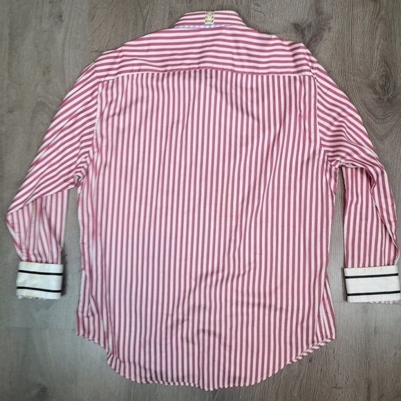90s Vintage Robert Graham Pink Oversized Stiped Button-down French Cuffed Shirt - Picture 4 of 11